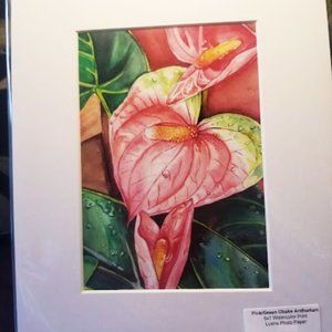 Pink/Green Obake -Watercolor Print- Matted to 8x10